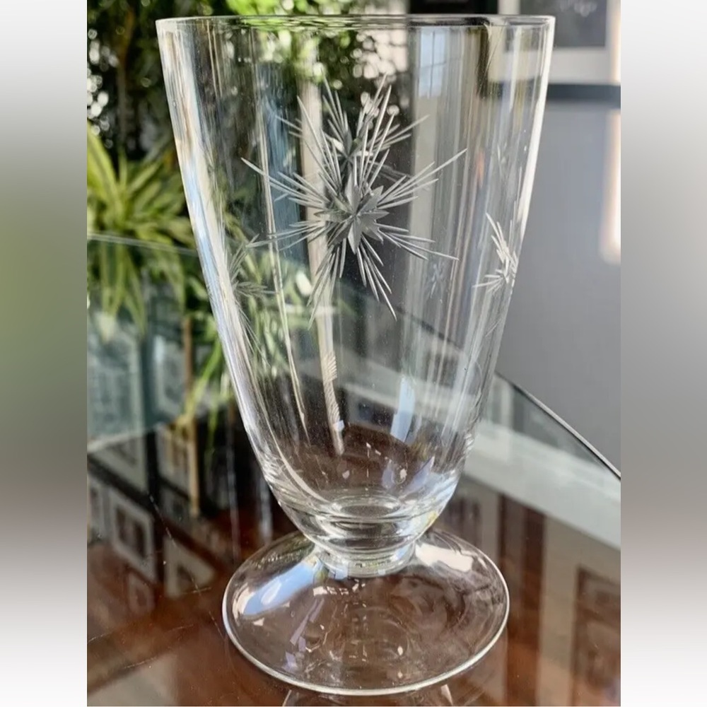 Four (4) MCM Vintage Clear Atomic Starburst Footed Goblet Cocktail Parfaits MINT